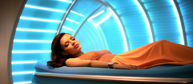 Kobieta opala się w solarium